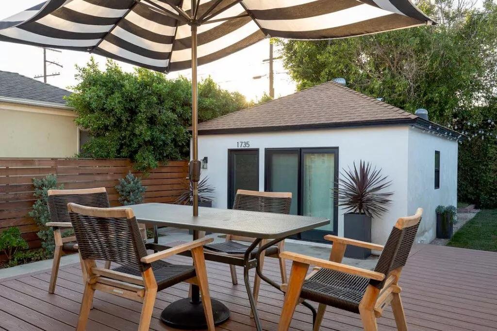 Detached ADU and outdoor living area designed to complement an existing Santa Barbara residence.