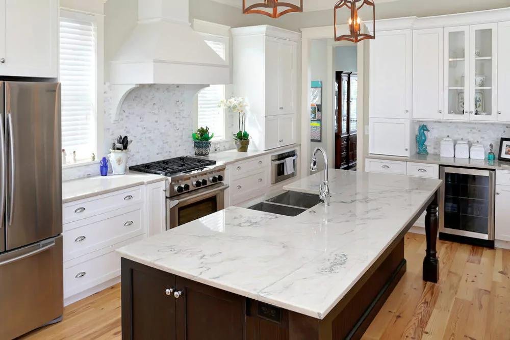 Marble kitchen island.