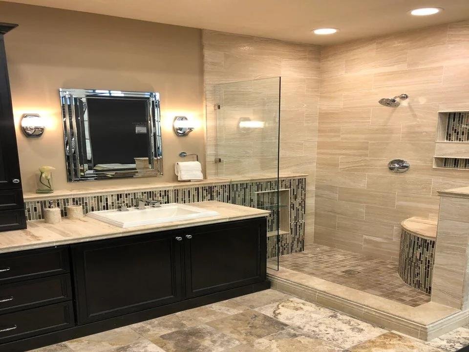 A walk-in shower.